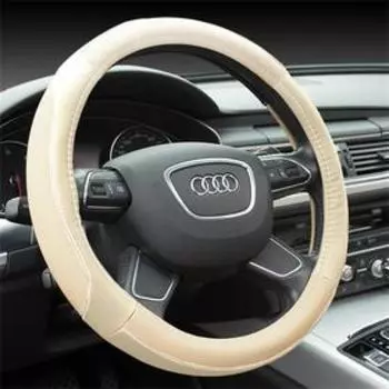 Оплетка на рулевое колесо, Автолидер, М, 37-39 см, бежевая, экокожа