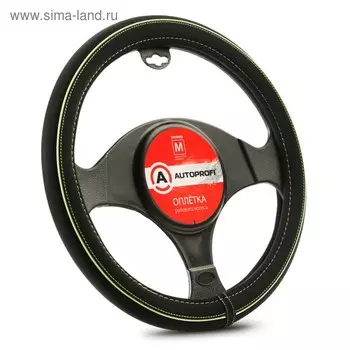 Оплетка руля Autoprofi, материал синтетический нубук, черно-зелёный, размер М