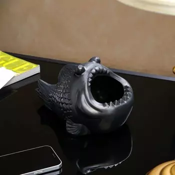 Кашпо "Чудо рыба", матовое, чёрное, 24*16*13 см