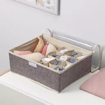 Органайзер для хранения белья Доляна «Тео», 13 ячеек, с прозрачной крышкой, 322312 см, серый