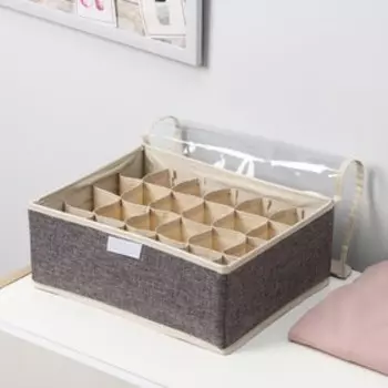 Органайзер для хранения белья Доляна «Тео», 24 ячеек, с прозрачной крышкой, 322312 см, серый