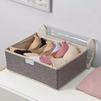 Органайзер для хранения белья Доляна «Тео», 6 ячеек, с прозрачной крышкой, 322312 см, серый