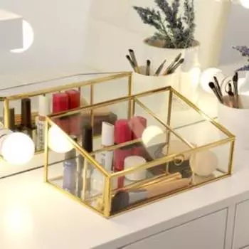 Органайзер для хранения косметических принадлежностей «Амалия», 3 секции, 25 × 14,5 × 10,5 см, цвет прозрачный/медный