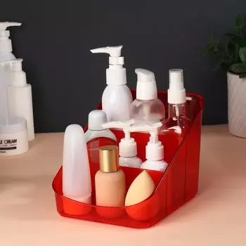 Органайзер для хранения косметических принадлежностей «Eva», 15,8 х 14,9 см, цвет прозрачный/красный