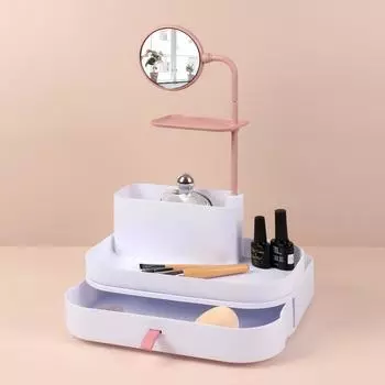 Органайзер для хранения косметических принадлежностей, с зеркалом, 19,5 × 28 × 14,5 см, цвет белый