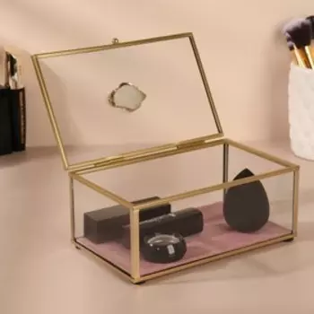 Органайзер для хранения «Кристалл», с крышкой, стеклянный, 1 секция, 1711,510 см, прозрачный/медный/розовый