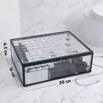 Органайзер для хранения «Square», 1 секция, с крышкой, стеклянный, с зеркальным основанием, 20 16 см, цвет прозрачный/чёрный