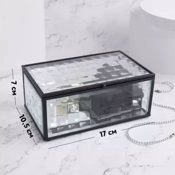 Органайзер для хранения «Square», 1 секция, с крышкой, стеклянный, с зеркальным основанием, 17 10,5 см, цвет прозрачный/чёрный