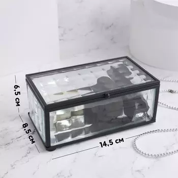 Органайзер для хранения «Square», 1 секция, с крышкой, стеклянный, с зеркальным основанием, 14,5 8,5 см, цвет прозрачный/чёрный