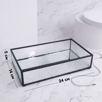 Органайзер для хранения «Wet Glass», 1 секция, стеклянный, с зеркальным основанием, 24 14 см, цвет прозрачный/чёрный