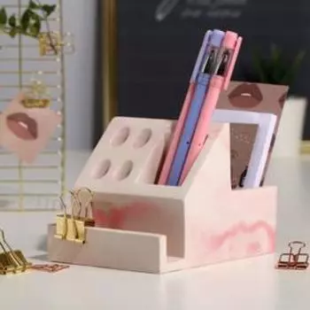 Органайзер для канцтоваров (ручная работа) «Розовый мрамор», бетон, 13,6 х 9,8 х 9,6 см