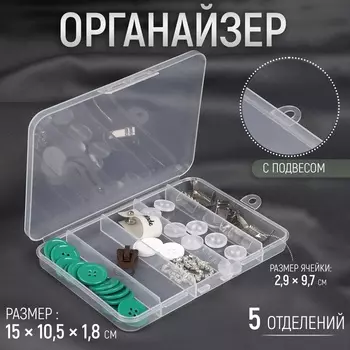 Органайзер для хранения мелочей, с подвесом, 5 ячеек, 1510.51.8 см, прозрачный