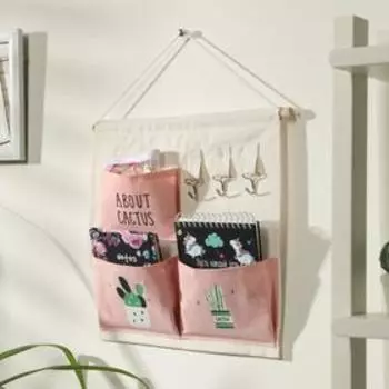 Органайзер подвесной с карманами Доляна «Кактус», 3 отделения, 3034 см, цвет розовый