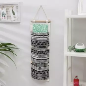 Органайзер с карманами подвесной Доляна «Марокко», 3 отделения, 59×19 см, цвет чёрно-белый