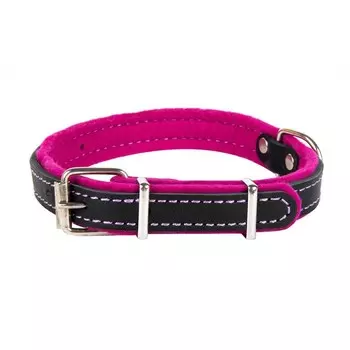 Ошейник Аркон кожаный с подкладом "Фетр", 2 см, ОШ 24-36 см, чёрный/фиолетовый