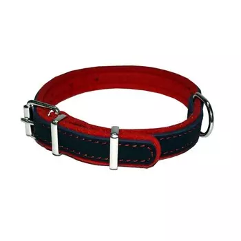 Ошейник Аркон кожаный с подкладом "Фетр", 2 см, ОШ 24-36 см, чёрный/красный