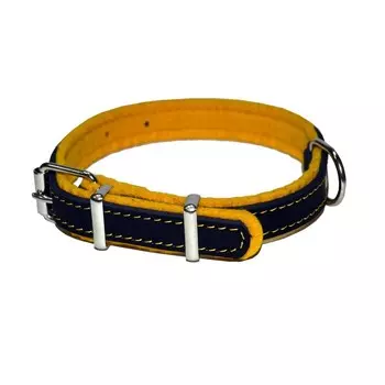 Ошейник Аркон кожаный с подкладом "Фетр", 2 см, ОШ 24-36 см, чёрный/жёлтый
