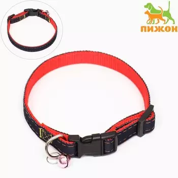 Ошейник "Джинс", красный подклад, 24-34 х 1,5 см