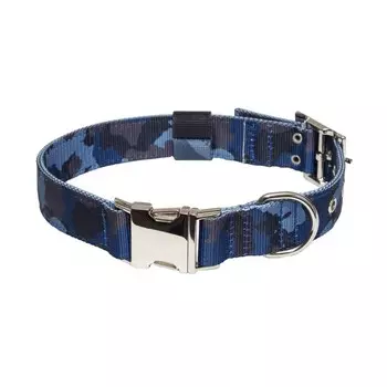 Ошейник капроновый "Камуфляж" быстросъемный с метал. Фастом, 4 см, ОШ 52-62см, синий
