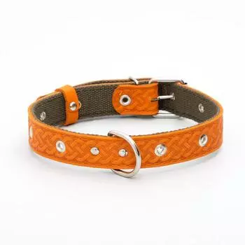 Ошейник комбинированный безразмерный, кожа/брезент, 60 х 3 см, ОШ 30-57 см, рыжий/зелёный