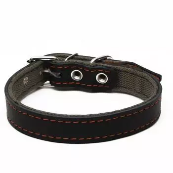 Ошейник комбинированный кожа/брезент, 532.5 см, ОШ 35-45 см, чёрный