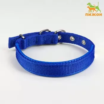 Ошейник "Комфорт" комбинированный (полиэстер, искусств. кожа), 45 х 2 см, ОШ 30-39 см, синий