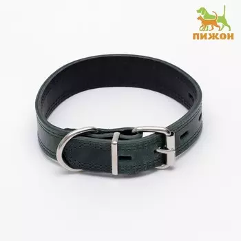 Ошейник кожанный двухслойный 3 см, ОШ 35-47 см, изумрудный