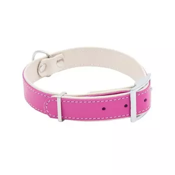 Ошейник кожаный BEST двухслойный с подворотом, 2,5 см, ОШ 36-46 см, фуксия