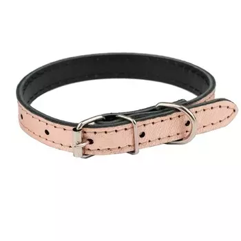 Ошейник кожаный двухслойный, ширина 1,5 см, ОШ 17-27 см, розовый