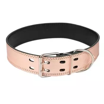 Ошейник кожаный двухслойный, ширина 4,5 см, ОШ 63-73 см, розовый