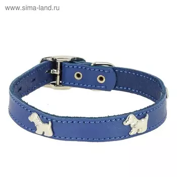 Ошейник кожаный "Флер" украшенный "Щенок", ОШ 30-38 х 2 см, синий