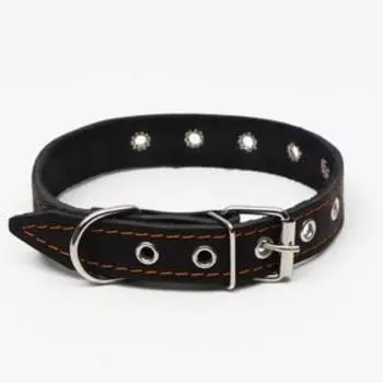 Ошейник кожаный однослойный, безразмерный, 562.5 см, ОШ 17-44 см, чёрный