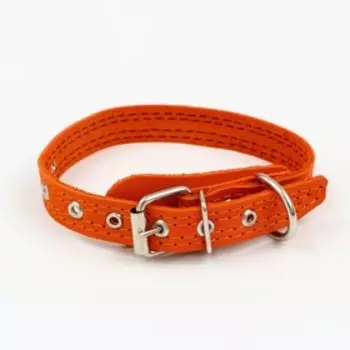 Ошейник кожаный с язычком прошитый, 2 х 40 см, ОШ 25-35 см , рыжий
