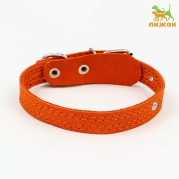 Ошейник кожаный с язычком прошитый, 2 х 40 см, ОШ 25-35 см , рыжий