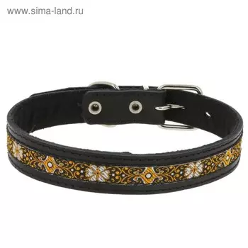 Ошейник кожаный с тесьмой, ОШ 49-58 х 3 см, микс цветов