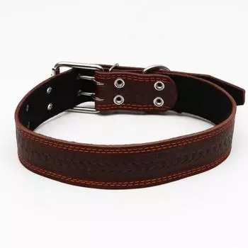 Ошейник кожаный с тиснением на синтепоне, 85 х 4.5 см, ОШ 50-70 см, коричневый