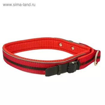 Ошейник нейлоновый, с регулируемой клипсой, светоотражающий, ОШ 50-60 х 2,5 см, красный