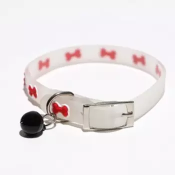 Ошейник "Косточки", 28 х 1 см, ОШ 18-24 см, прозрачный/красный