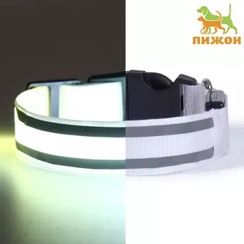 Ошейник с подсветкой Двойная полоса размер S, ОШ 35-432.5 см, 3 режима свечения белый