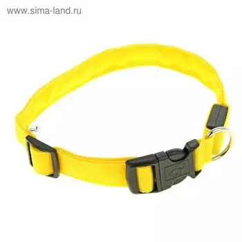 Ошейник с подсветкой Двойная полоса размер XL, ОШ 52-60 х 2,5 см 3 режима свечения жёлтый