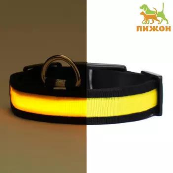 Ошейник с подсветкой Flash 3 режима свечения, размер XL, ОШ 52-602.5 см жёлтый
