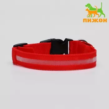 Ошейник с подсветкой размер М, ОШ 40-48 х 2,5 см, 3 режима свечения красный