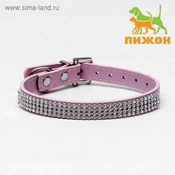 Ошейник со стразами в 4 ряда и стразы на пряжке, 38 х 1,5 см, ОШ 26-33, розовый