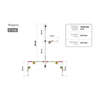 Оснастка HIGASHI Y-110, № крючка 1/0, 68 см, 00048
