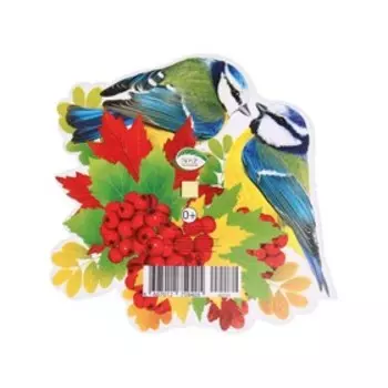 Открытка для украшения на скотче "Осенний букет - 8" птицы, 18х18см