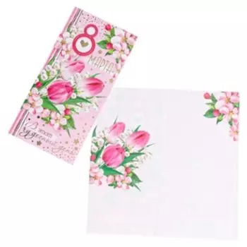 Открытка евро "8 Марта" тиснение, конгрев, цветы, розовый фон, 12,3х18,8 см