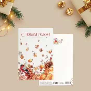 Открытка «Новогодний праздник» снегирь, 12х18см