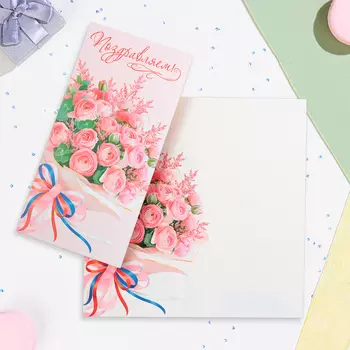 Открытка "Поздравляем!" букет роз, евро, 21,5 х 21,5 см