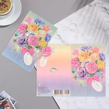 Открытка "Поздравляю!" тиснение, конгрев, букет роз, бирка, 12,5х19,4 см