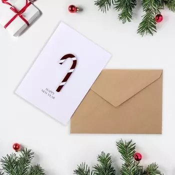 Открытка новогодняя с деревянным элементом Happy New Year, ручная работа, 14.5 х 10.5 см